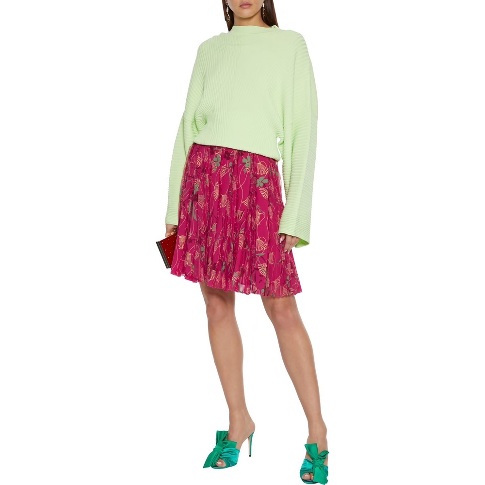 Valentino Pleated Floral Silk Crepe de Chine Skirt Pink Size 10 NB3RA2X5